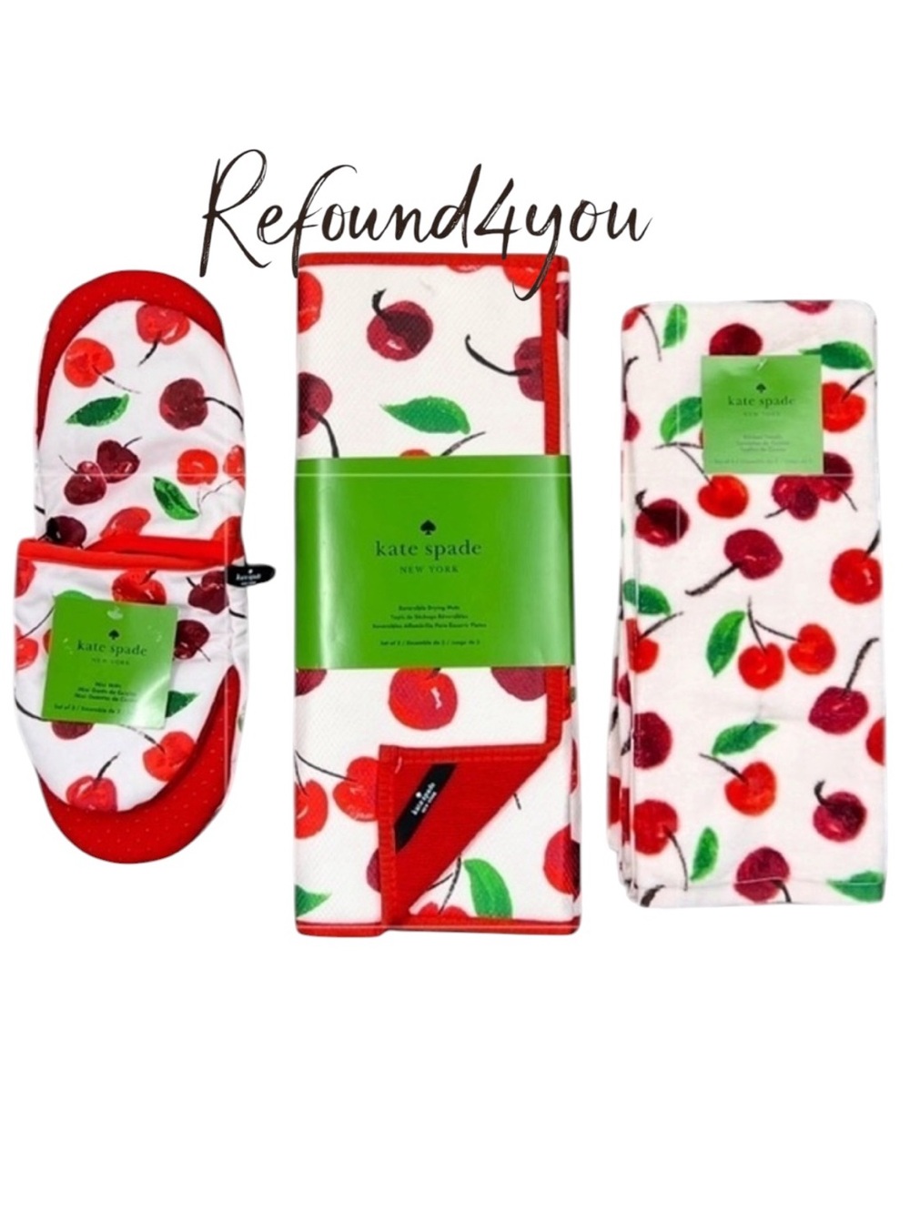 Kate Spade - ‘Cherries - bundle’ kitchen set. NWT Firm! Last one!
